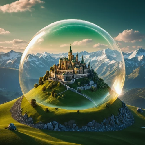 3d fantasy,fantasy picture,fantasy world,fantasy landscape,crystal ball-photography,crystal ball,fairy world,fantasy art,fantasy city,fairy tale castle,dream world,green bubbles,glass sphere,world digital painting,frozen bubble,a fairy tale,fairy tale,giant soap bubble,lensball,hogwarts,Photography,General,Fantasy