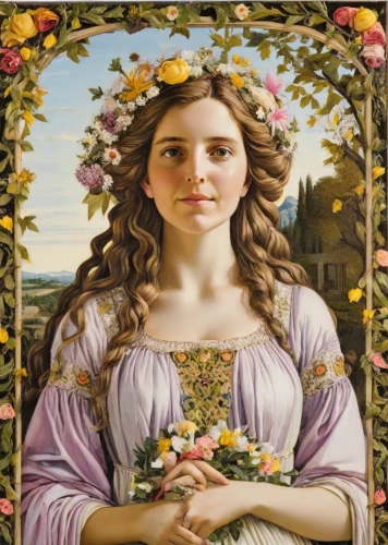girl in flowers,girl in a wreath,girl in the garden,girl picking flowers,beautiful girl with flowers,emile vernon,portrait of a girl,wreath of flowers,flower crown of christ,mystical portrait of a girl,girl picking apples,oil painting on canvas,grapes goiter-campion,la violetta,floral frame,mary-gold,young woman,floral wreath,way of the roses,the magdalene