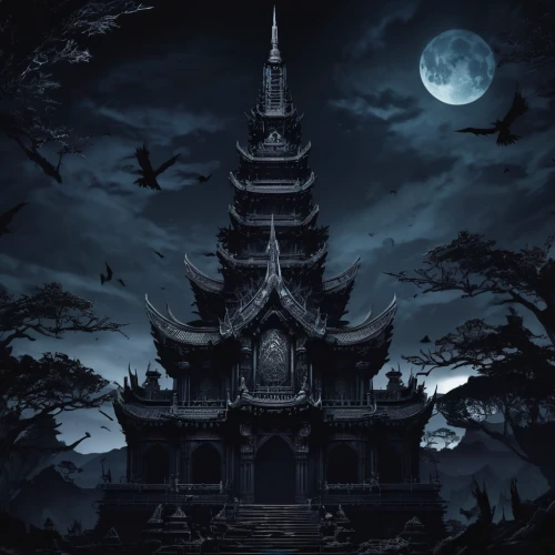 halloween background,witch house,witch's house,haunted cathedral,mortuary temple,ghost castle,haunted castle,dark gothic mood,devilwood,the haunted house,haunted house,halloween wallpaper,gothic architecture,gothic style,castle of the corvin,dark park,dark art,gothic,shinigami,dark cabinetry,Illustration,Realistic Fantasy,Realistic Fantasy 46