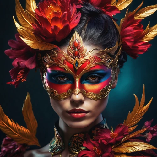 venetian mask,masquerade,feather headdress,headdress,bodypainting,body painting,fantasy portrait,golden mask,bird of paradise,brazil carnival,masque,sinulog dancer,the carnival of venice,bodypaint,fantasy woman,tiger lily,color feathers,geisha girl,indian headdress,gold mask,Photography,Artistic Photography,Artistic Photography 08