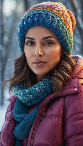 winter background,winter hat,girl wearing hat,knit hat,beanie,winter clothing,winterblueher,the hat-female,winter clothes,eskimo,women's hat,knitted cap with pompon,winters,indian woman,woman's hat,scarf,girl portrait,ski helmet,rosa khutor,eurasian,Photography,General,Commercial