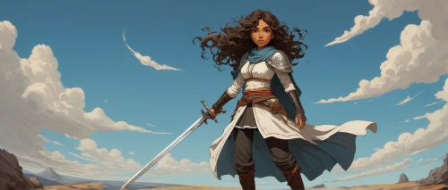 swordswoman,scythe,wind warrior,female warrior,heroic fantasy,quarterstaff,warrior woman,the wanderer,sci fiction illustration,artemisia,adventurer,joan of arc,wanderer,elphi,katana,cg artwork,fantasy portrait,game illustration,lone warrior,longbow,Illustration,Realistic Fantasy,Realistic Fantasy 12