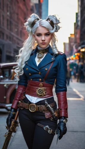 steampunk,harley quinn,cosplay image,female warrior,steampunk gears,nypd,harley,new york streets,cosplayer,musketeer,piper,femme fatale,ny,gunfighter,nyc,ranger,warrior woman,cowgirl,wild west,cosplay,Illustration,Paper based,Paper Based 01
