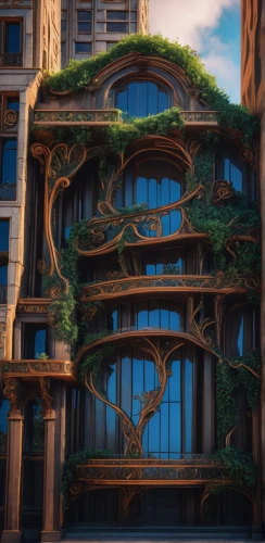 ivy frame,tree house,art nouveau,eco-construction,apartment building,treehouse,sky apartment,art nouveau frame,tree house hotel,art nouveau design,balcony garden,botanical square frame,frame house,an apartment,environmental art,art nouveau frames,apartment block,eco hotel,roof garden,bonsai,Photography,General,Fantasy