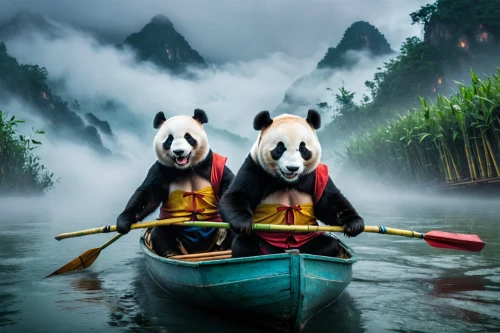 canoeing,chinese panda,canoes,giant panda,pandas,paddling,kayaking,panda bear,canoe polo,kayaks,kayaker,panda,national geographic,pandabear,dragon boat,whimsical animals,rowboats,hanging panda,anthropomorphized animals,white water rafting,Photography,General,Fantasy