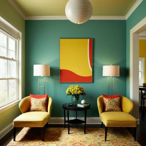 color combinations,teal and orange,contemporary decor,trend color,interior decor,house painting,modern decor,danish room,sitting room,color turquoise,interior decoration,wall paint,paintings,color circle articles,vibrant color,mid century modern,two color combination,wall decor,pop art colors,yellow wallpaper,Conceptual Art,Sci-Fi,Sci-Fi 16