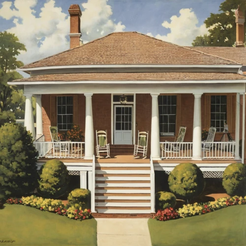 house with caryatids,garden elevation,house painting,henry g marquand house,woman house,country house,north american fraternity and sorority housing,dillington house,country estate,ruhl house,porch,historic house,old colonial house,two story house,model house,home landscape,doll's house,town house,private house,grant wood,Illustration,Retro,Retro 06