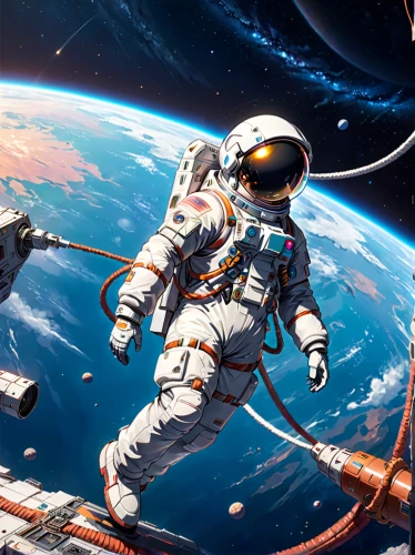 spacewalk,spacewalks,space walk,space art,astronautics,sci fiction illustration,spacesuit,astronaut,astronauts,cosmonautics day,space suit,space tourism,space craft,space travel,astronaut suit,astronaut helmet,space-suit,space voyage,space,cosmonaut,Anime,Anime,General