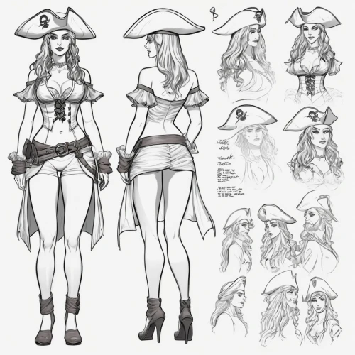 pirate,pirates,concept art,the sea maid,costume design,delta sailor,pirate treasure,jolly roger,sailor,the hat-female,kantai collection sailor,straw hats,illustrations,witch's legs,witch hat,sails,pirate flag,straw hat,rum,sea scouts,Unique,Design,Character Design