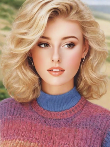 blonde woman,realdoll,short blond hair,blonde girl,blond girl,barbie doll,airbrushed,doll's facial features,barbie,cool blonde,knitwear,vintage makeup,sweater,marylyn monroe - female,dahlia,gena rolands-hollywood,knitted,blonde,blond hair,natural cosmetic