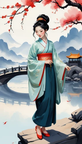 geisha girl,geisha,oriental painting,japanese art,chinese art,oriental princess,oriental girl,cool woodblock images,japanese culture,japanese background,shinto,plum blossoms,japanese woman,oriental,honzen-ryōri,japanese sakura background,world digital painting,mulan,kyoto,mukimono,Illustration,Japanese style,Japanese Style 21