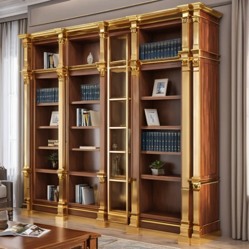 bookcase,armoire,china cabinet,bookshelves,cabinetry,room divider,bookshelf,gold stucco frame,secretary desk,cabinet,cabinets,walk-in closet,shelving,storage cabinet,pantry,cupboard,sideboard,tv cabinet,kitchen cabinet,gold foil corner,Photography,General,Realistic
