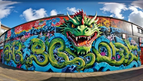 graffiti art,grafitty,green dragon,graffiti,shoreditch,grafiti,mural,fitzroy,grafitti,painted dragon,paint stoke,spray can,dragon of earth,fish eye,crocodile eye,oakland,chinese dragon,pano,wall paint,streetart,Photography,General,Realistic