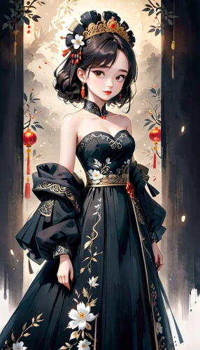 oriental princess,hanbok,queen of hearts,geisha girl,crow queen,geisha,victorian lady,gothic dress,queen of the night,gothic fashion,wuchang,lady of the night,gothic portrait,shuanghuan noble,fairy tale character,celtic queen,plum blossom,mukimono,vampire lady,gothic woman,Anime,Anime,Cartoon