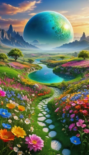 fantasy landscape,cosmos field,mushroom landscape,fantasy picture,fairy world,landscape background,alien planet,futuristic landscape,alien world,meadow landscape,nature landscape,flowerful desert,fantasy art,mother earth,colorful tree of life,splendor of flowers,salt meadow landscape,blooming field,beautiful landscape,sea of flowers,Photography,Fashion Photography,Fashion Photography 04