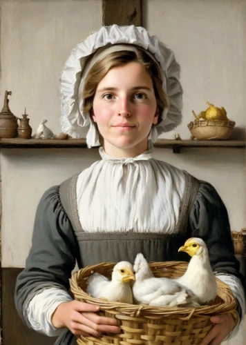 girl with bread-and-butter,woman holding pie,girl with cereal bowl,female duck,woman with ice-cream,domestic bird,girl in the kitchen,duck females,portrait of a hen,milkmaid,portrait of a girl,girl with cloth,woman sitting,portrait of a woman,young woman,domestic chicken,pilgrim,child portrait,girl in a historic way,columba livia domestica