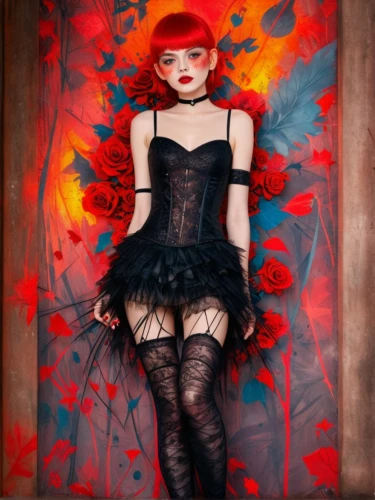 redhead doll,neo-burlesque,gothic fashion,burlesque,agent provocateur,marionette,tulle,poppy red,valentine pin up,gothic woman,red poppy,gothic dress,gothic style,red carnation,red ginger,tumbling doll,valentine day's pin up,red rose,black rose hip,gothic portrait,Photography,General,Fantasy