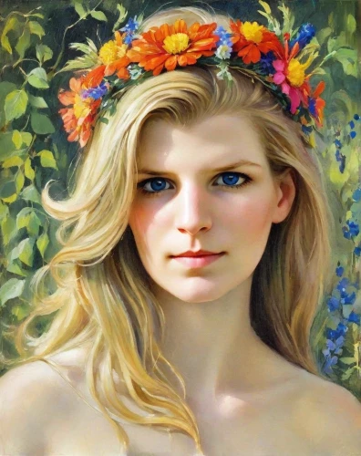 girl in flowers,girl in a wreath,beautiful girl with flowers,girl in the garden,flower crown,flower crown of christ,wreath of flowers,oil painting,young woman,floral wreath,flower fairy,mystical portrait of a girl,blooming wreath,fantasy portrait,oil painting on canvas,portrait of a girl,girl picking flowers,spring crown,faerie,faery
