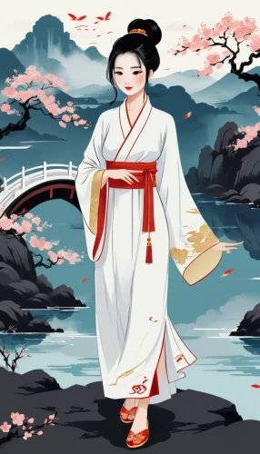 geisha girl,geisha,hanbok,oriental girl,japanese woman,oriental princess,shinto,japanese sakura background,japanese culture,goki,korean culture,japanese background,mukimono,japanese floral background,oriental painting,anime japanese clothing,japanese art,kyoto,plum blossoms,spring festival,Illustration,Vector,Vector 01