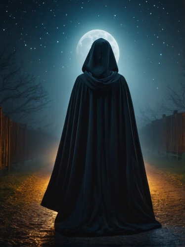 hooded man,grimm reaper,grim reaper,cloak,dance of death,halloween poster,sleepwalker,mystery book cover,the night of kupala,moonbeam,halloween background,fantasy picture,halloween and horror,scythe,the abbot of olib,sci fiction illustration,blue moon,night watch,abaya,angel of death,Photography,General,Fantasy