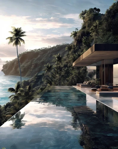 infinity swimming pool,house by the water,tropical house,beach house,pool house,luxury property,ocean view,holiday villa,idyllic,uluwatu,dunes house,seychelles,tropical island,beachhouse,floating huts,summer house,home landscape,luxury home,island suspended,dream beach
