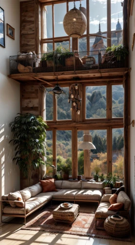 wooden windows,loft,wood window,beautiful home,rustic,living room,the cabin in the mountains,house in the mountains,house in mountains,winter window,livingroom,home landscape,window sill,window treatment,bay window,home interior,window frames,window view,alpine style,scandinavian style