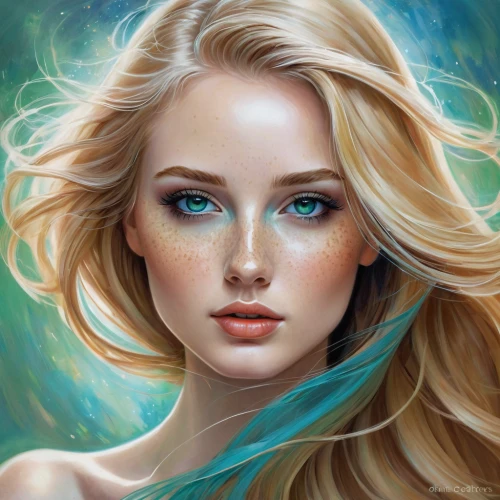 fantasy portrait,world digital painting,fantasy art,portrait background,mermaid background,mystical portrait of a girl,romantic portrait,mermaid vectors,digital painting,girl portrait,beauty face skin,blonde woman,blond girl,the blonde in the river,art painting,color turquoise,woman face,elsa,photo painting,merfolk,Illustration,Realistic Fantasy,Realistic Fantasy 30