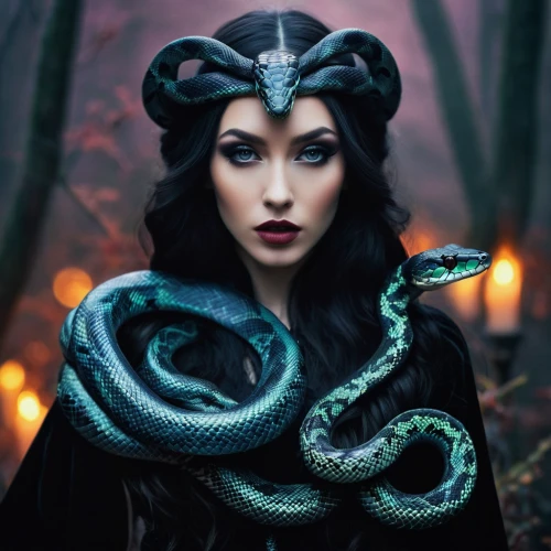 serpent,fantasy portrait,sorceress,pointed snake,medusa,the enchantress,snake charming,fantasy woman,queen of the night,fantasy art,fantasy picture,emperor snake,gorgon,elven,medusa gorgon,celtic queen,kingsnake,blue snake,blue enchantress,anahata,Photography,Artistic Photography,Artistic Photography 12