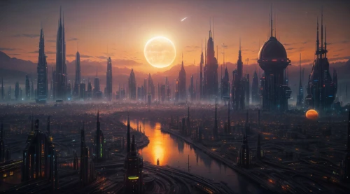 futuristic landscape,metropolis,fantasy city,alien planet,alien world,ancient city,scifi,cityscape,sci - fi,sci-fi,city cities,exoplanet,sci fi,fantasy landscape,world digital painting,dystopian,vast,sci fiction illustration,city panorama,destroyed city