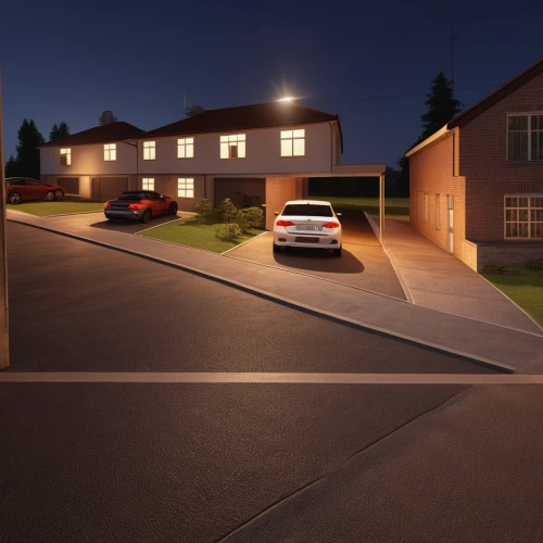 3d rendering,render,security lighting,3d render,3d rendered,landscape lighting,driveway,new housing development,visual effect lighting,housing estate,residential area,rendering,halogen spotlights,ambient lights,paved square,crown render,residential house,suburban,townhouses,automotive lighting,Photography,General,Realistic