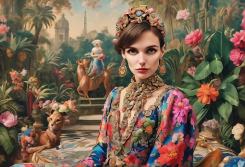 girl in flowers,floral,vintage floral,miss circassian,girl in a wreath,floral frame,orientalism,russian folk style,floral composition,floral background,floral garland,wreath of flowers,girl in the garden,colorful floral,oriental painting,beautiful girl with flowers,kahila garland-lily,fantasy portrait,flora,floral design