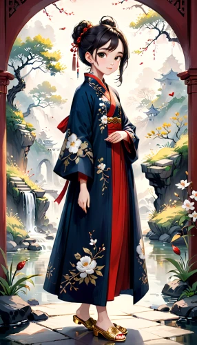 hanbok,geisha girl,oriental princess,mukimono,kimono,geisha,kimonos,oriental painting,oriental girl,mulan,japanese floral background,wuchang,oriental,samurai,kimono fabric,anime japanese clothing,plum blossoms,japanese art,plum blossom,chinese art,Anime,Anime,Cartoon