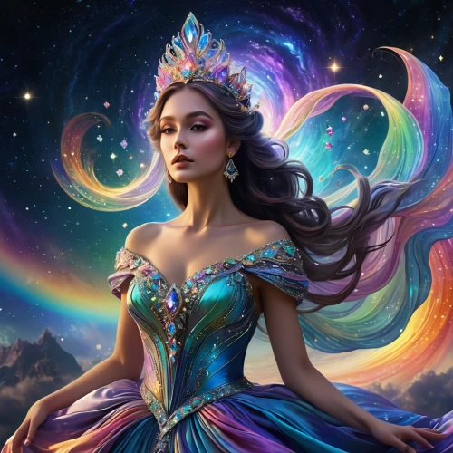 princess sofia,fairy queen,fantasy picture,fantasy art,fantasy woman,fantasy portrait,fairy tale character,the snow queen,rosa 'the fairy,cinderella,rainbow unicorn,queen of the night,the enchantress,unicorn and rainbow,fairy galaxy,magical,fantasia,princess,unicorn art,horoscope libra,Art,Artistic Painting,Artistic Painting 29