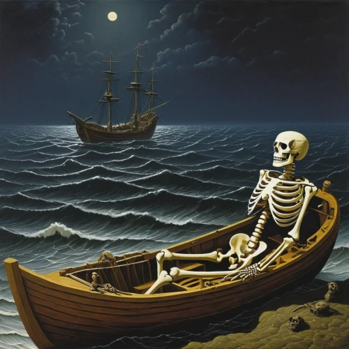 skull rowing,skull racing,shipwreck,seafaring,scull,sailing saw,adrift,two-handled sauceboat,piracy,seafarer,caravel,mariner,barquentine,sailer,ghost ship,rotten boat,maelstrom,capsize,el mar,at sea,Art,Artistic Painting,Artistic Painting 30