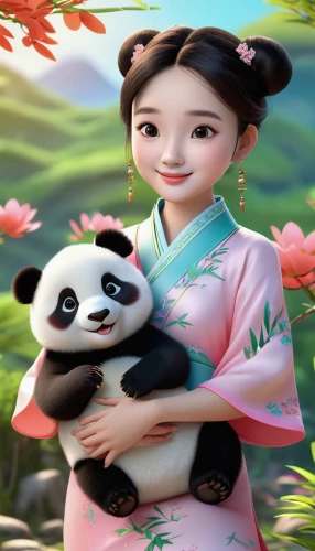 chinese panda,panda,kawaii panda,pandas,hanbok,chinese art,oriental painting,giant panda,panda bear,dongfang meiren,bamboo flute,little panda,lun,siu mei,rou jia mo,cute cartoon character,oliang,asian culture,mulan,oriental princess,Unique,3D,3D Character