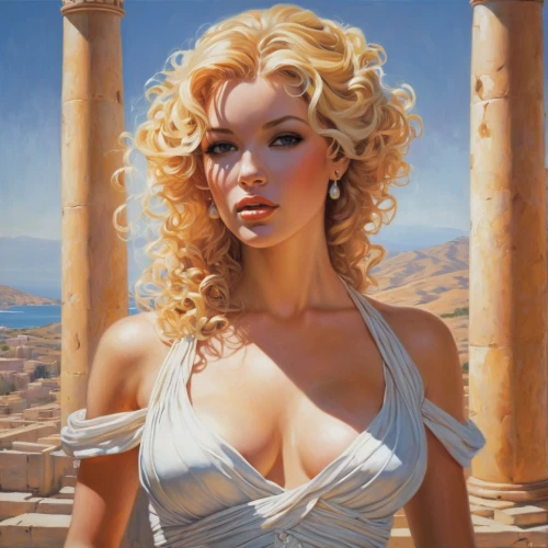 aphrodite,blonde woman,aphrodite's rock,cleopatra,marylyn monroe - female,fantasy art,venus,orientalism,desert rose,italian painter,caracalla,fantasy woman,classical antiquity,cybele,fantasy portrait,celtic woman,emile vernon,artemisia,the blonde in the river,neoclassic,Conceptual Art,Fantasy,Fantasy 15