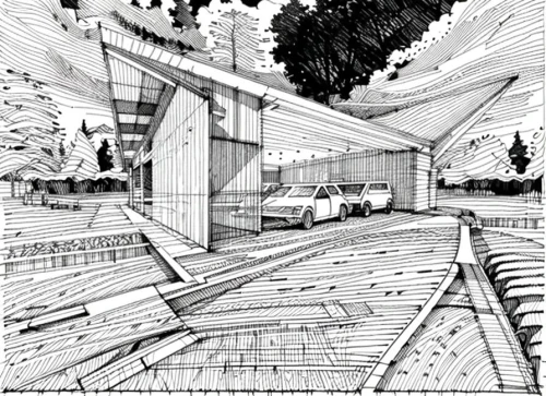 wireframe graphics,landscape digital paper,illustration of a car,comic halftone,archidaily,houses clipart,panoramical,coloring page,virtual landscape,wireframe,muscle car cartoon,mono-line line art,urban design,crosshatch,automotive design,landscape plan,camera illustration,spatialship,underground garage,car drawing,Design Sketch,Design Sketch,None