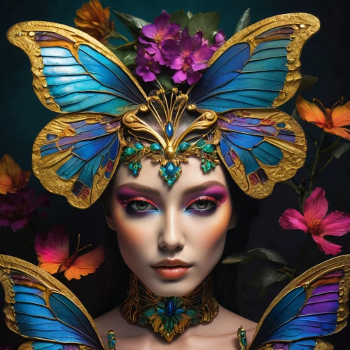 ulysses butterfly,faerie,faery,butterfly floral,butterfly background,fantasy portrait,tropical butterfly,fantasy art,fairy peacock,golden passion flower butterfly,aurora butterfly,butterflies,photoshoot butterfly portrait,monarch,vanessa (butterfly),butterfly,gatekeeper (butterfly),flower fairy,julia butterfly,fairy queen,Photography,Artistic Photography,Artistic Photography 08