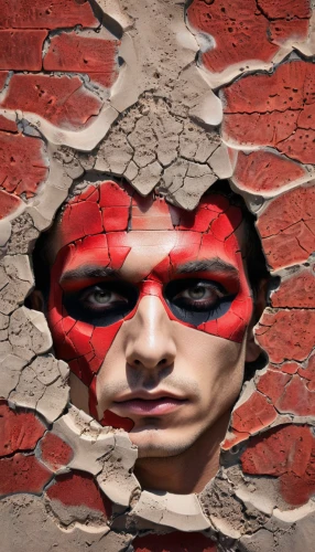 angry man,superhero background,brick background,image manipulation,tear-off,red hood,cracked,bricklayer,brick wall background,tear off,photoshop manipulation,photo manipulation,rockface,photomanipulation,red super hero,brickwall,wall,masked man,cyclops,spider-man,Illustration,Abstract Fantasy,Abstract Fantasy 08