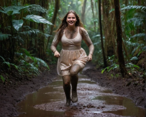 walking in the rain,woman walking,female runner,happy children playing in the forest,flooded pathway,people in nature,rain forest,valdivian temperate rain forest,mud,ballerina in the woods,kiwi plantation,polynesian girl,little girl running,trail running,rubber boots,crocodile woman,natural rubber,muddy,running water,mud village