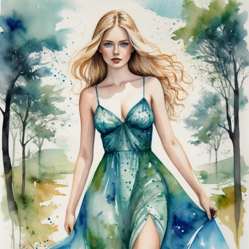 fashion illustration,watercolor pin up,watercolor blue,watercolor mermaid,faerie,blue enchantress,fantasy art,fairy queen,dryad,fairy tale character,faery,watercolor women accessory,the enchantress,celtic woman,the zodiac sign pisces,aphrodite,watercolor background,jessamine,fantasy woman,watercolor painting,Photography,Fashion Photography,Fashion Photography 26