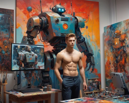 art model,robotic,man with a computer,sculptor,studio photo,robotics,in a studio,artist's mannequin,3d man,robots,terminator,male poses for drawing,robot,danila bagrov,leonardo,industrial robot,mech,bot,male model,studio shot,Illustration,Abstract Fantasy,Abstract Fantasy 07