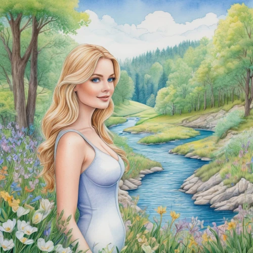 the blonde in the river,springtime background,heidi country,spring background,landscape background,pregnant book,pregnant girl,pregnant woman,elsa,fantasy picture,girl on the river,mother earth,mother nature,golf course background,farm background,pregnant woman icon,maternity,portrait background,idyllic,girl in flowers,Conceptual Art,Daily,Daily 17