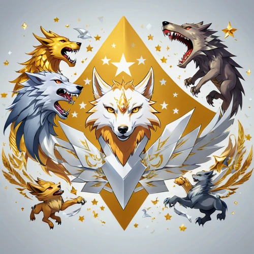 wolves,ethereum icon,ethereum logo,animal icons,triangles background,heraldic animal,emblem,crown icons,fairy tale icons,freemason,fc badge,nine-tailed,kitsune,dogecoin,ethereum symbol,crest,freemasonry,constellation wolf,foxes,heraldic,Illustration,Japanese style,Japanese Style 03