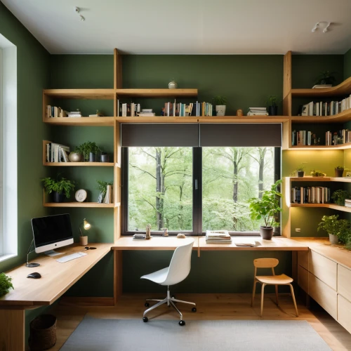 modern office,intensely green hornbeam wallpaper,writing desk,green living,creative office,study room,working space,office desk,wooden desk,blur office background,desk,secretary desk,home office,forest workplace,consulting room,work space,bookshelves,danish room,offices,furnished office,Photography,General,Natural
