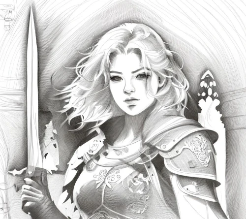 fantasy portrait,female warrior,joan of arc,paladin,swordswoman,celtic queen,lotus art drawing,elven,merida,digital drawing,heroic fantasy,mezzelune,gara,artemisia,white rose snow queen,eufiliya,warrior woman,the snow queen,fantasy warrior,cuirass,Design Sketch,Design Sketch,Character Sketch