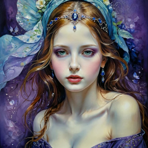 faery,faerie,fantasy portrait,fairy queen,mystical portrait of a girl,lilac blossom,la violetta,fantasy art,fae,cinderella,fairy tale character,blue enchantress,water nymph,violet head elf,violet,the snow queen,blue violet,little girl fairy,fairy,flower fairy