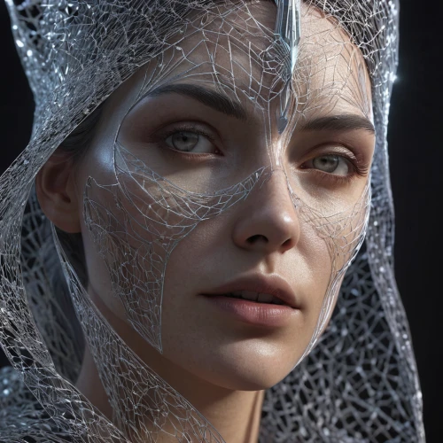 bridal veil,veil,ice queen,elven,the snow queen,cinderella,fantasy portrait,the enchantress,head woman,gradient mesh,the angel with the veronica veil,crystalline,crystal,retouching,spider net,spider's web,artemisia,andromeda,cobweb,mystical portrait of a girl,Photography,Artistic Photography,Artistic Photography 11