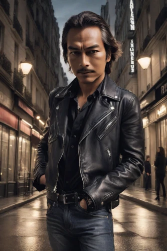 jackie chan,damme,leather jacket,lupin,berger picard,chasseur,digital compositing,dali,pompadour,wolverine,shirakami-sanchi,xing yi quan,cholado,janome chow,h'mong,the h'mong people,french digital background,ara macao,boeuf à la mode,leather