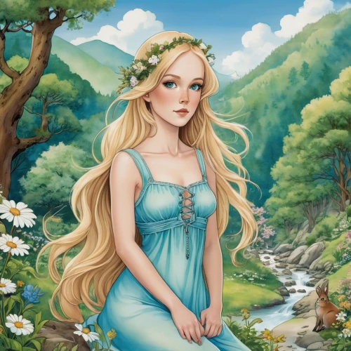 fairy tale character,rapunzel,the blonde in the river,jessamine,elsa,fantasy portrait,fantasy picture,faerie,fae,fantasy art,fairytale characters,cinderella,faery,fairy queen,rusalka,fairy world,fantasia,elven,children's fairy tale,fairy tale,Illustration,Abstract Fantasy,Abstract Fantasy 10